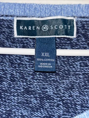 Kendra Scott Patchwork Shades Of Blue Cotton Sweater Scoop Neck Xxl Oversized thumbnail 8
