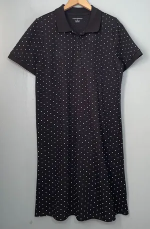 Appleseeds Size Medium Black White Polka Dot Polo Shirt Dress Tennis Prep Sporty thumbnail 1