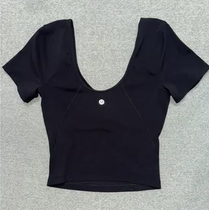 Lululemon Women's Align Tee Black Slim Fit Cropped Length Nulu Size 4 thumbnail 1