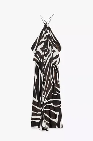 Zara animal print Zebra Print Halter Dress midi maxi evening party cocktail thumbnail 11