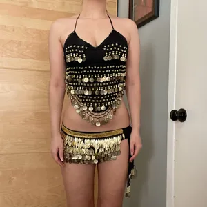 Dolls Kill cute sexy belly dancer backless dangling fringe coin chiffon gold Halloween costume thumbnail 4