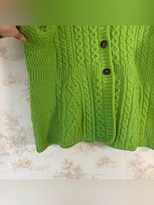 Vintage Kilronan Knitwear Green Irish Merino Wool Cable Knit Cardigan Sweater thumbnail 6