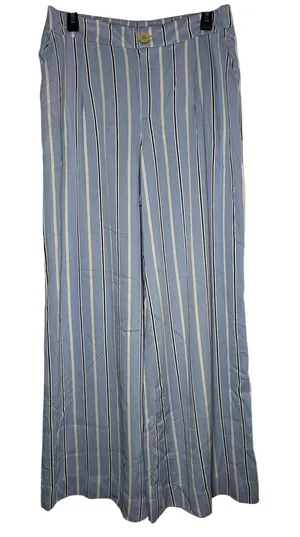 Rae Mode Blue White Striped Wide Leg Pants High Rise Rayon P6517 Womens‎ Large thumbnail 1