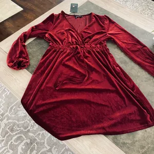 Women's Velvet Dress Wrap V Neck Pleated Waist Long Sleeve Casual Party Skater Dresses thumbnail 7