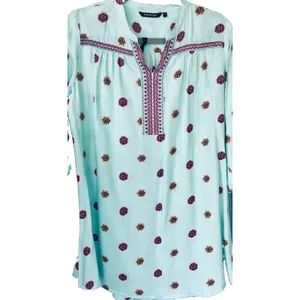 Mint Green Embroidered Boho Tunic Dress L Casual Summer Caftan Shift" thumbnail 2