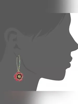 Betsey Johnson Pink Floral Drop Exquisite Rose Crystal Red Enamel Gold tone hook thumbnail 2