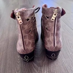 Coach Paisley Cowboy Boots Western Lace Up Studs Monogram Logo Cage Women 10B thumbnail 9