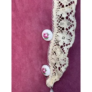 Vintage Pink Suede Lace Trim Western‎ Prairie Blouse Peplum Romantic Leather Top thumbnail 10