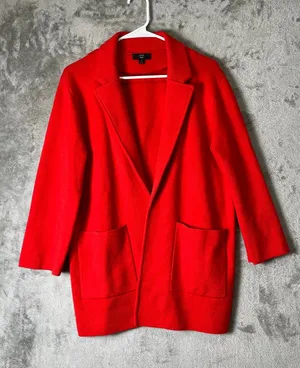 J.Crew Sophie Open Front Sweater Blazer Red Coatigan Quiet Luxury Medium thumbnail 1