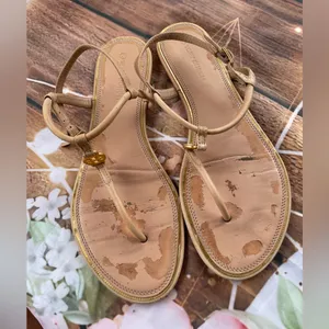 Tory Burch Tan Sandals with Gold Medallion thumbnail 3