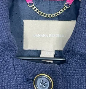 Banana Republic‎ Navy Coarse Cotton Weave Button Front Overcoat Women's XS thumbnail 8