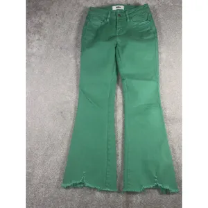 Mica Cropped Flare Jeans Women Size 25 Green Distressed Raw Hem High Rise Boho thumbnail 4