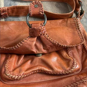FRYE Cognac Leather Crossbody Saddle‎ Bag Braided Boho Chic Western Inspired thumbnail 6