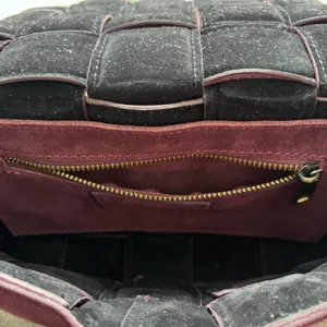 Viola Castellani Genuine Suede Woven Padded Flap Crossbody Bag Dark Purple thumbnail 6