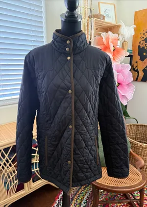 Lands' End Black Brown Diamond Quilted Equestrian English Country Barn Jacket thumbnail 1