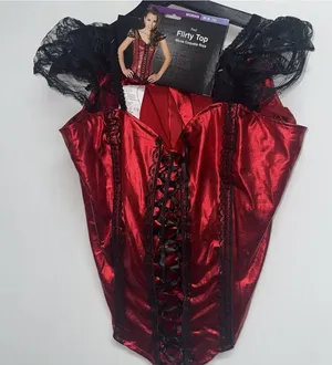 Walmart Red Metallic Lace Corset Costume Top Medium thumbnail 1