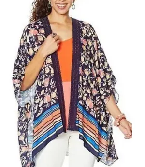 Colleen Lopez Boho Colorful Floral Crochet‎ Lightweight Open Oversized Tunic M L thumbnail 1