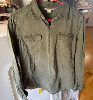 Natural Reflections olive green button up thumbnail 1