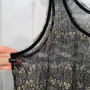 Women's‎ black gold metallic lace crocheted sheer layer tank top swim cover up L thumbnail 2