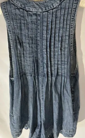 Free People Denim Webster Romper Blue Women's Small Sleeveless Pintuck thumbnail 5