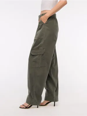 Abercrombie & Fitch Cargo Pants Barrel Leg Olive Green Elevated Casual Size 25/0 thumbnail 4