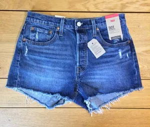 NWT Levi’s 501 Jean shorts 28 button-fly medium wash raw hem thumbnail 1