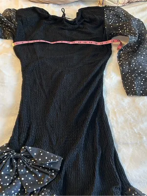 Nuance 80s black textured flamenco style dress chiffon polka dot accents size M thumbnail 11