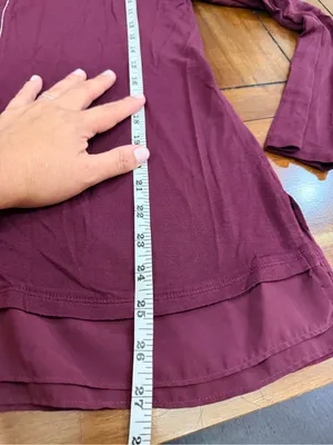 White House Black Market Burgundy Embellished V-Neck Chiffon Hem Top M thumbnail 8