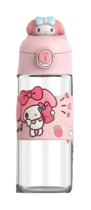 NIB‎ Sanrio Kuromi, My Melody & Cinnamoroll Glass Water bottle With Figure Head thumbnail 1