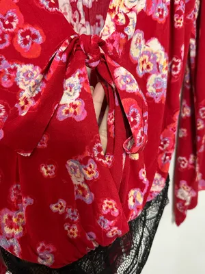 Free People red Forties feels bell sleeve floral Vneck bodysuit thumbnail 3
