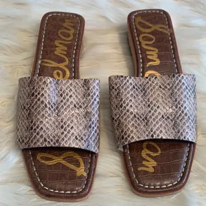 SAM EDELMAN Beige Snakeskin Valery Square Toe Wedge Slip On Slides Sandals 8 M thumbnail 6