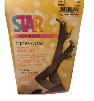 Spanx Center Stage Tights Size C (150-180 lbs) Black Patterned Shaping thumbnail 1