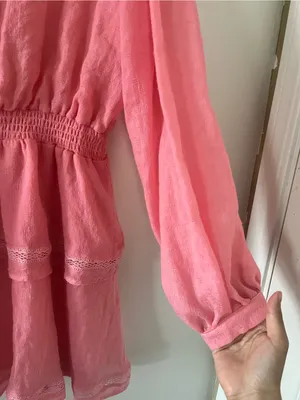 Pink Cotton Peasant Lace Shirt Mini Dress Large Button Up Cottagecore Dainty thumbnail 5