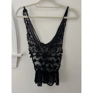 Y2K Vintage Black Crochet Lace Cami Tank Top Fairy Grunge Whimsigoth Festival thumbnail 4