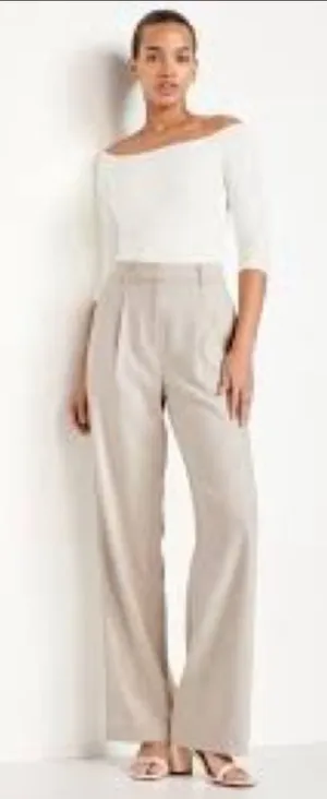 Old Navy Taylor Extra High Rise Beige Herringbone Wide Leg Full Length Trousers thumbnail 1