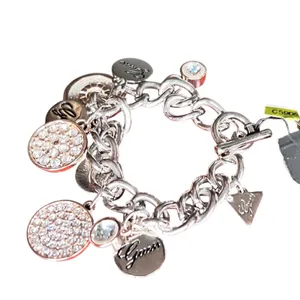 Guess Y2K Charm Link Bracelet Silver Rose Gold Crystal Logo Dangle Modern Glam‎ thumbnail 6