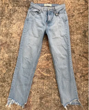 Reformation High Rise Straight Leg Raw Hem Jeans Light Wash Blue Size 27 thumbnail 1