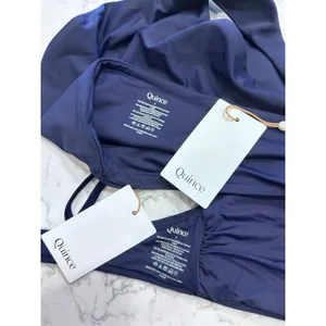 NWT Quince Deep Navy Italian V Neck Bikini Top & High Rise Bottoms Set Small thumbnail 3