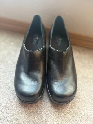Eastland Black Leather Wedge Clogs 7.5M Dark Academia Chunky Slip On thumbnail 2