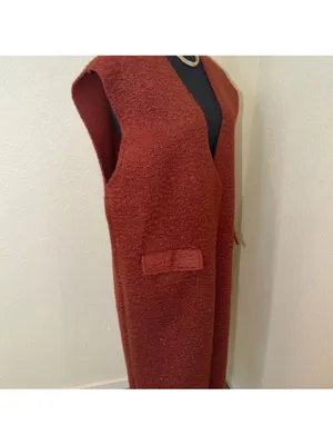 Zara Long Sleeveless Knit Vest - Deep Brick thumbnail 3