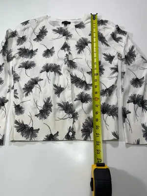 Talbots Cream Cardigan Sweater with Black Floral Print Size Small thumbnail 3