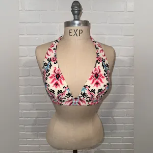 Kate Spade Swim Ikat Pattern Pink and Black Halter Bikini Top thumbnail 2