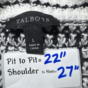 Talbots Black White Striped Knit Open Front Fringe Cardigan‎ Sweater Women's L thumbnail 3