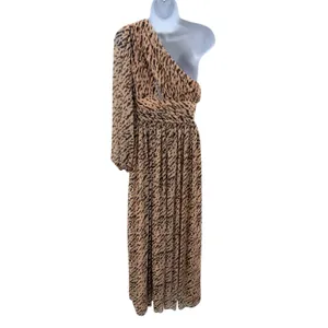 Gianni Bini Dalia One Shoulder Animal Print Chiffon Maxi‎ Dress Asymmetrical 4 thumbnail 6