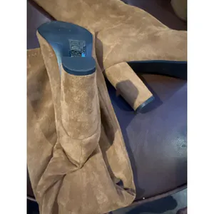 SHEIN Tan Suede Over-The-Knee Boots in Brown thumbnail 2