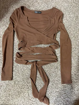 Brown Wrap Top Shein thumbnail 2