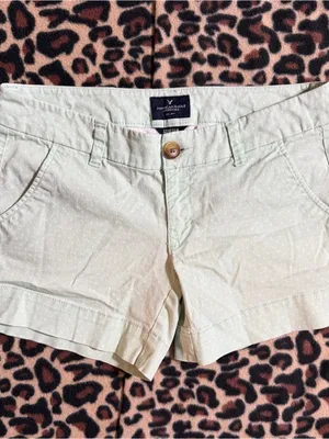 2000s vintage style American Eagle whimsical green polka dot low rise shorts thumbnail 2