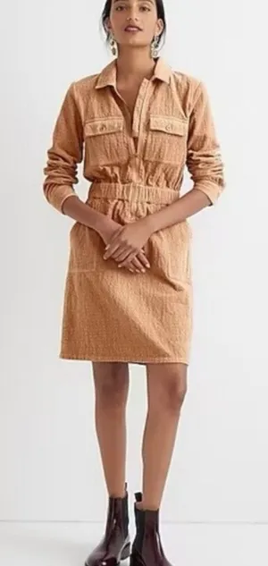J. Crew Mocha Tan Corduroy Zip-Front Cinched Mini Dress Women's Size 8 thumbnail 1