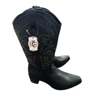 IUV Women’s Size 10 Black Leather Cowboy Cowgirl Boots Embroidered Pointy Toe thumbnail 5
