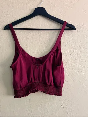 Free People Button-Front Smocked Hem Crop Camisole in Berry thumbnail 3